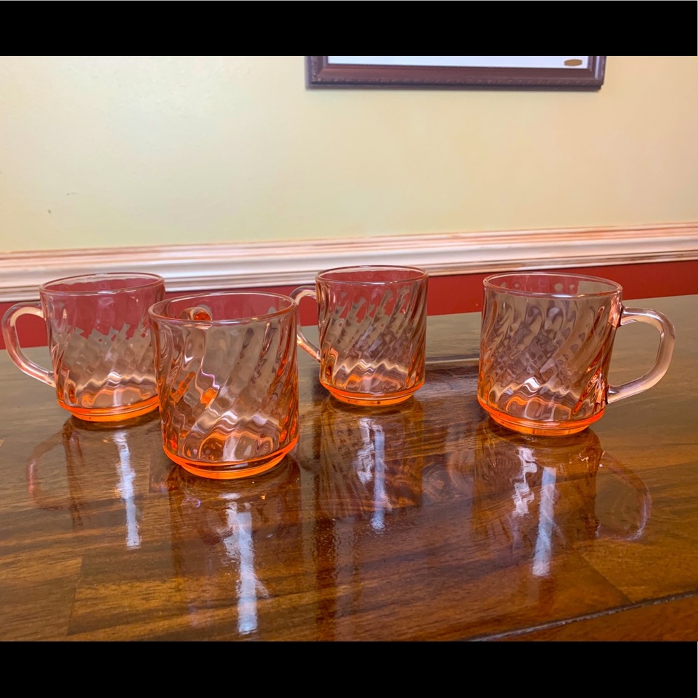 Pink Glass Coffee Mugs - set of 4